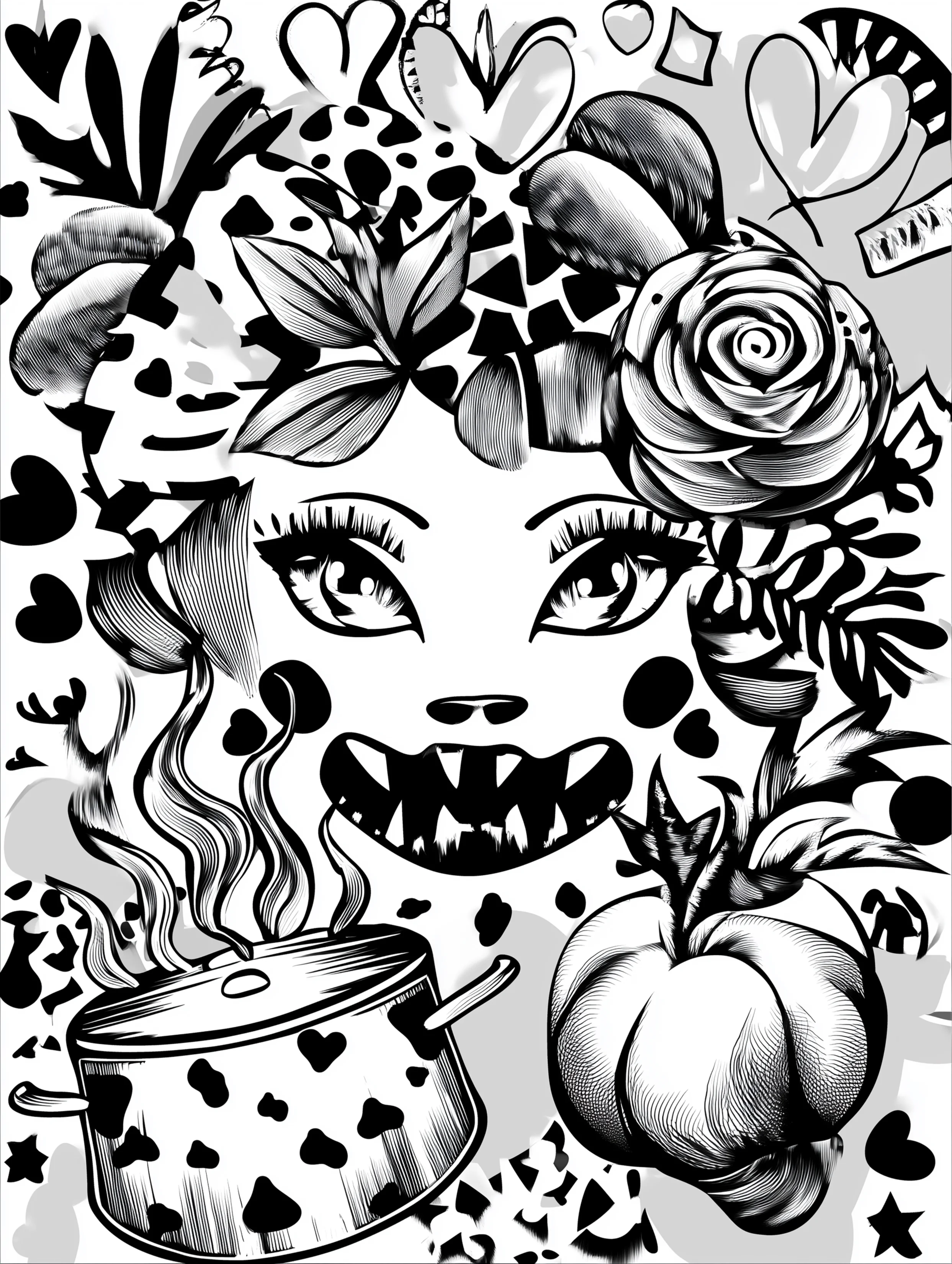 Free printable alien coloring page for adults featuring an abstract face alien cooking